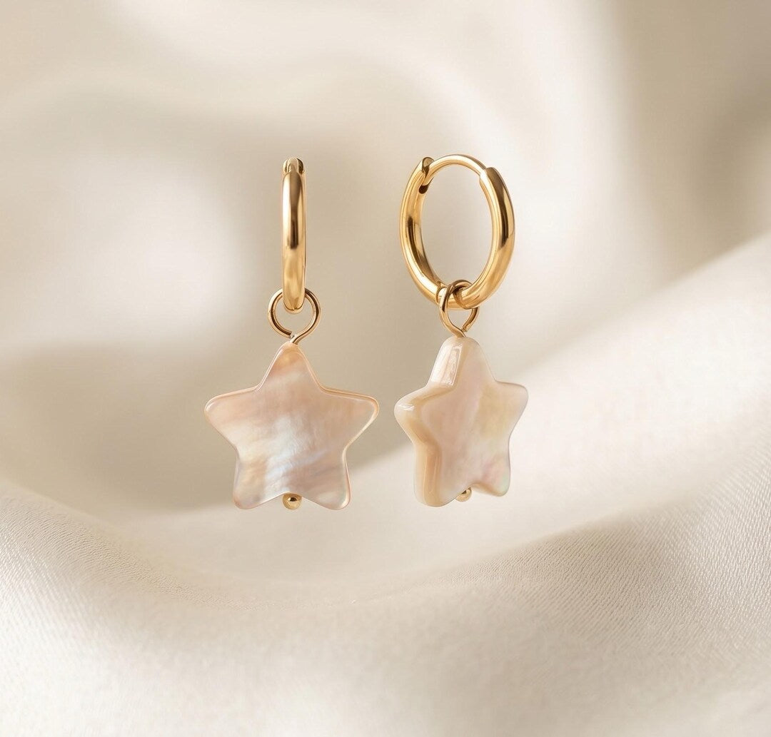 Mother of Pearl Star Huggie Earrings