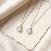 Gold and silver moonstone teardrop pendant necklaces