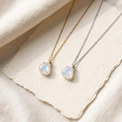 Gold and silver moonstone teardrop pendant necklaces