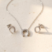 Stainless Steel Horseshoe Necklace & Stud Earrings Set