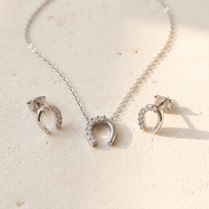 Stainless Steel Horseshoe Necklace & Stud Earrings Set