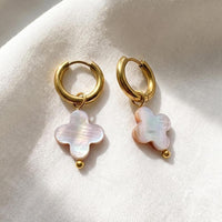 Mother of Pearl Clover Huggie Earrings