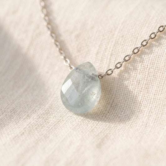 Aquamarine Teardrop Necklace on Sterling Silver Chain