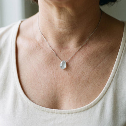 Aquamarine Teardrop Necklace on Sterling Silver Chain