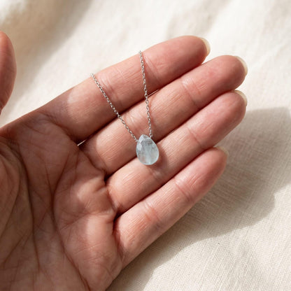 Aquamarine Teardrop Necklace on Sterling Silver Chain