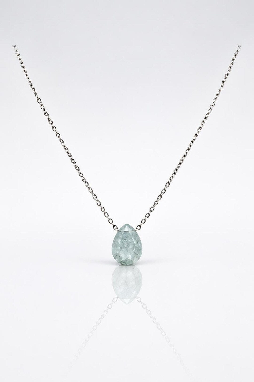 Aquamarine Teardrop Necklace on Sterling Silver Chain