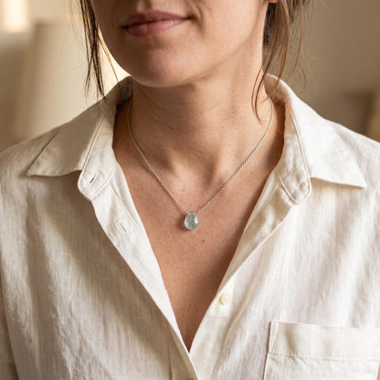 Aquamarine Teardrop Necklace on Sterling Silver Chain
