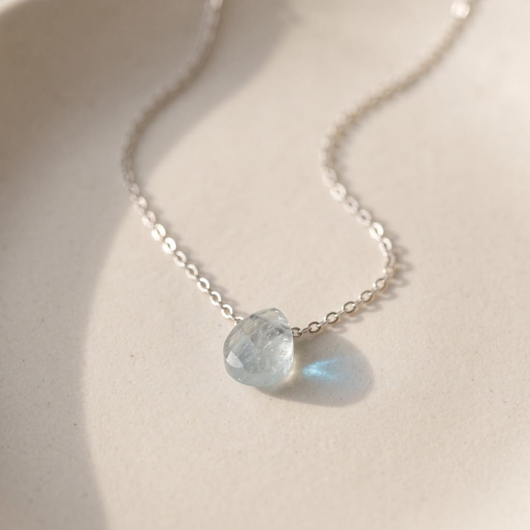 Aquamarine Teardrop Necklace on Sterling Silver Chain
