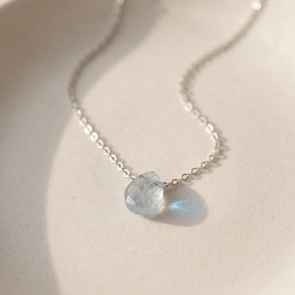 Aquamarine Teardrop Necklace on Sterling Silver Chain