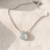 Aquamarine Teardrop Necklace on Sterling Silver Chain