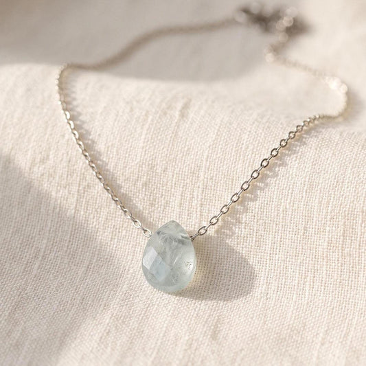 Aquamarine Teardrop Necklace on Sterling Silver Chain
