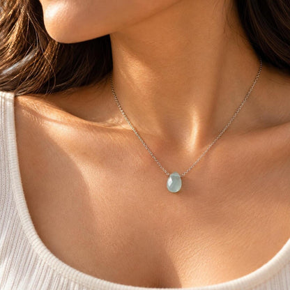 Aquamarine Teardrop Necklace on Sterling Silver Chain