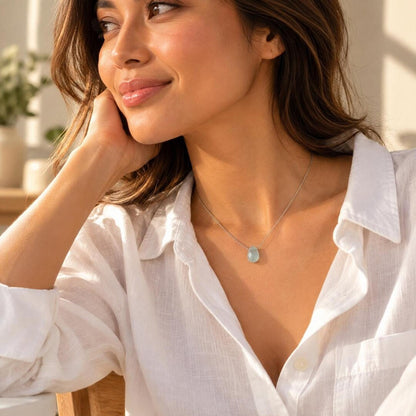 Aquamarine Teardrop Necklace on Sterling Silver Chain