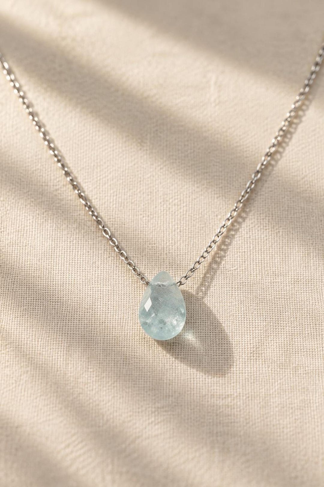 Aquamarine Teardrop Necklace on Sterling Silver Chain