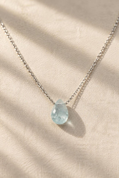 Aquamarine Teardrop Necklace on Sterling Silver Chain