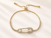 Safety Pin Bracelet with CZ Pavé, 14K Gold-Plated Adjustable Slider