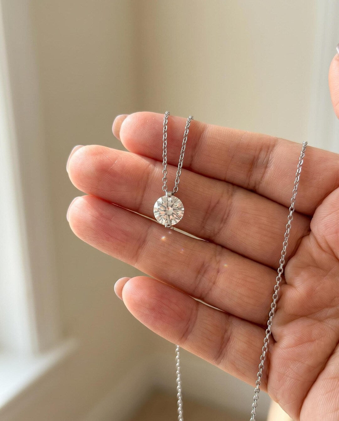 2ct Moissanite Floating Solitaire Pendant Necklace