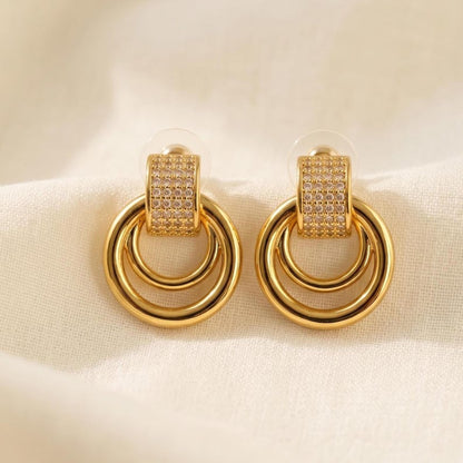 Gold Crystal Pavé Double Circle Earrings
