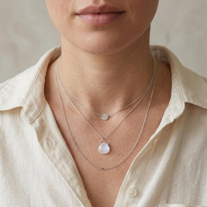 Minimalist moonstone necklace layered styling