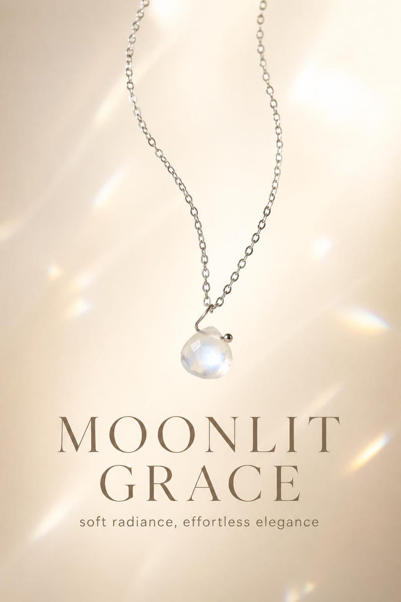 Adjustable stainless steel moonstone necklace on white background