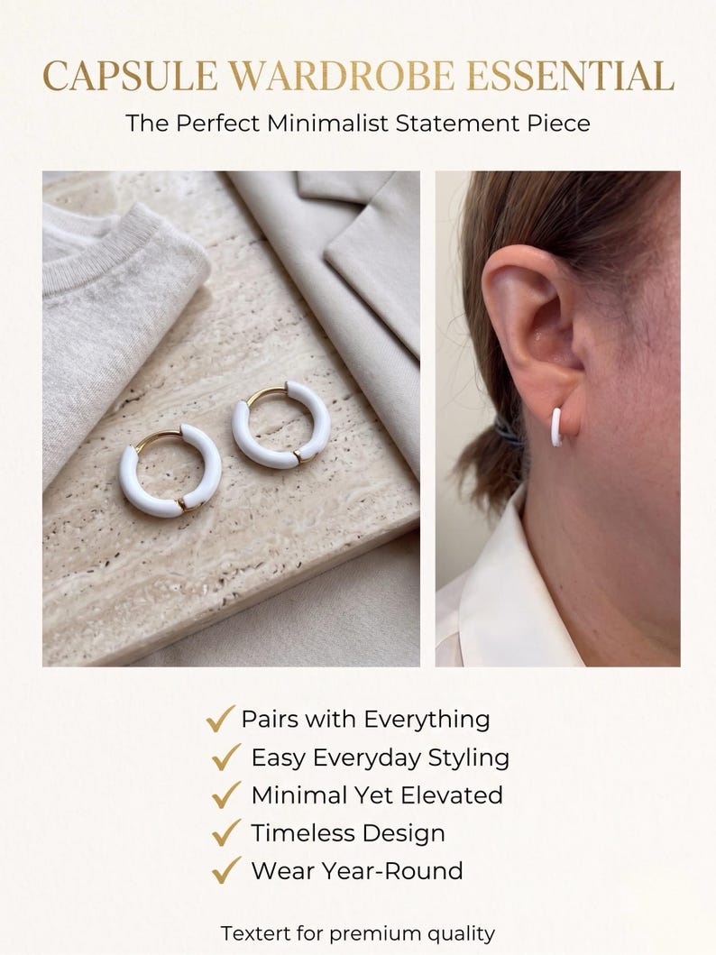 White enamel huggie earrings lifestyle photo