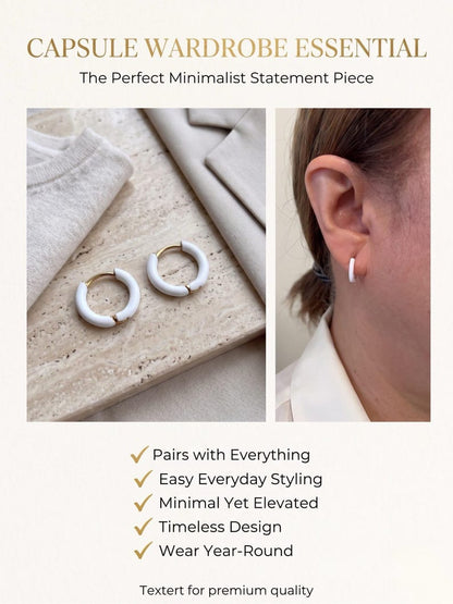 White enamel huggie earrings lifestyle photo