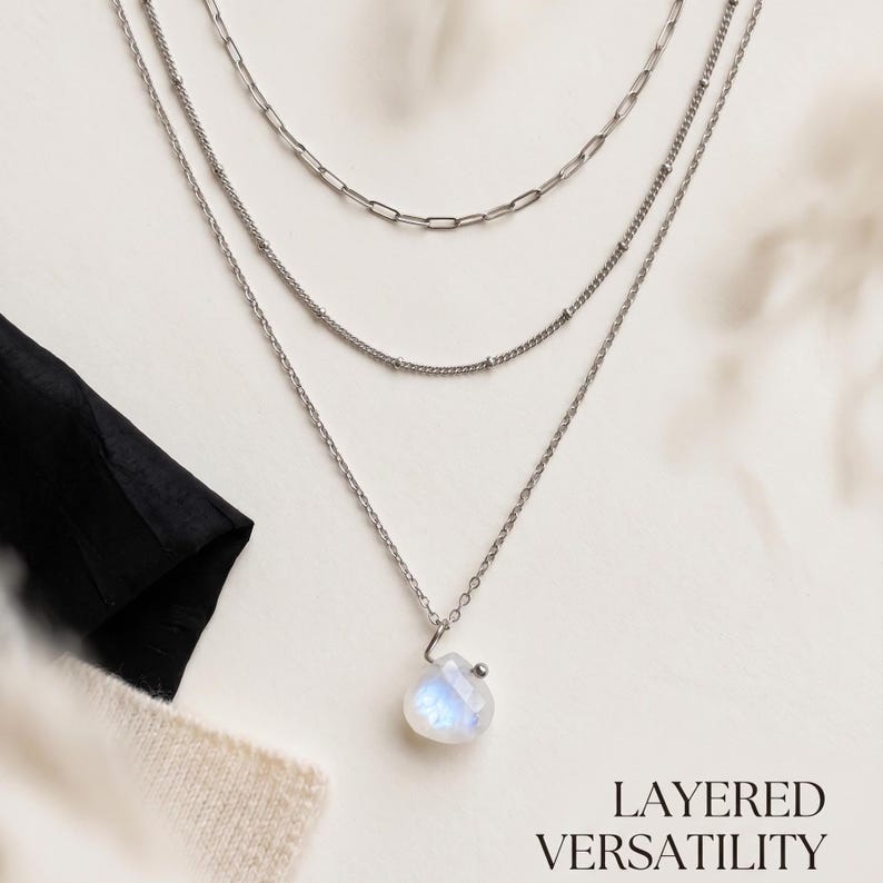 Floating gemstone pendant necklace detail shot