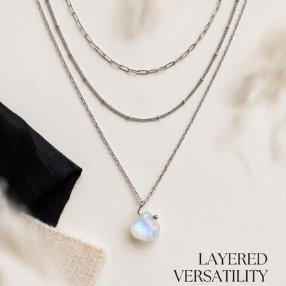 Floating gemstone pendant necklace detail shot