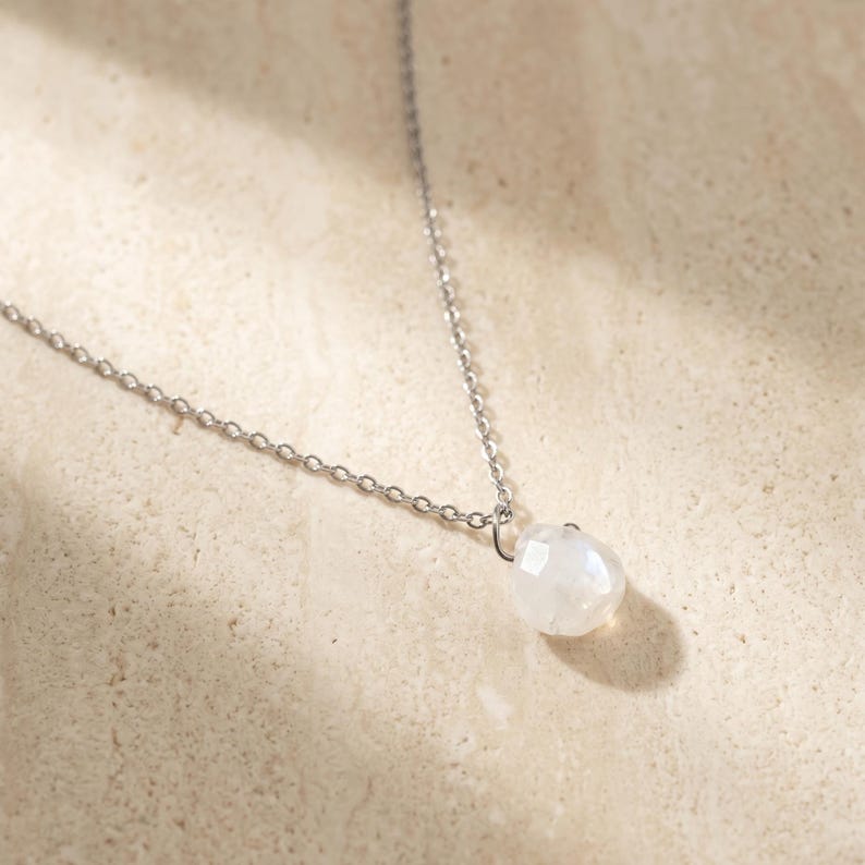 Moonstone necklace adjustable sliding clasp detail