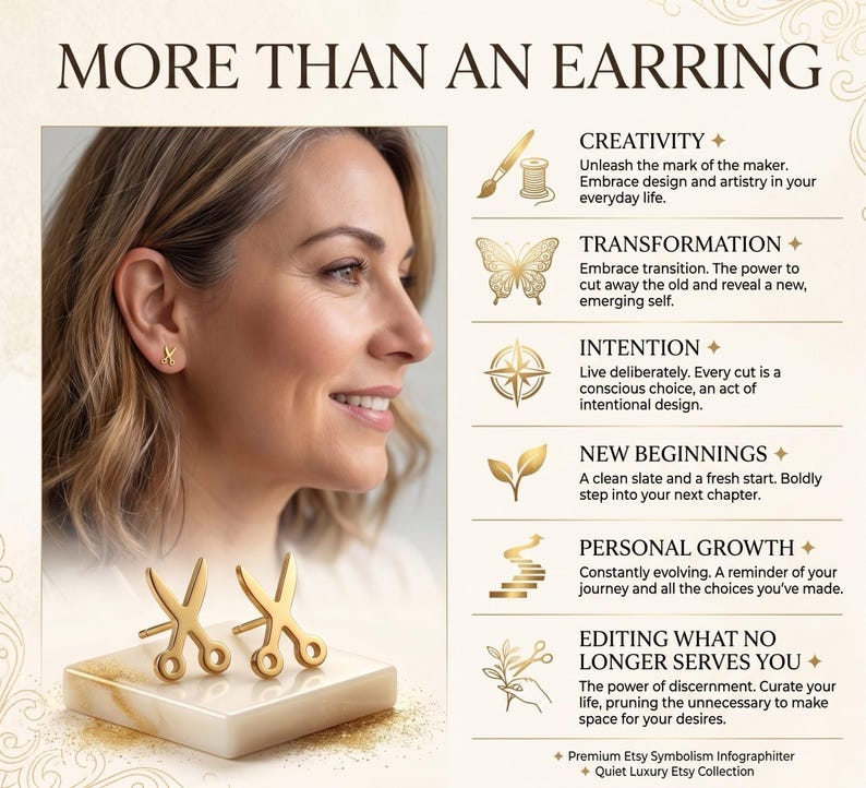 Gold scissors stud earrings on ear lifestyle