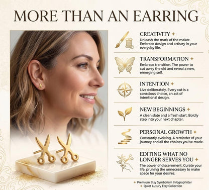 Gold scissors stud earrings on ear lifestyle