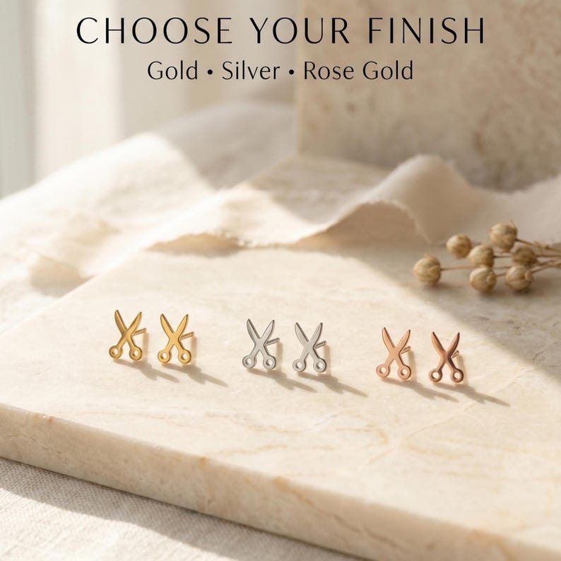 Miniature scissors studs gold finish detail
