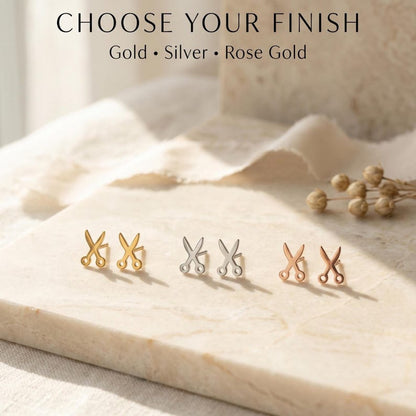 Miniature scissors studs gold finish detail