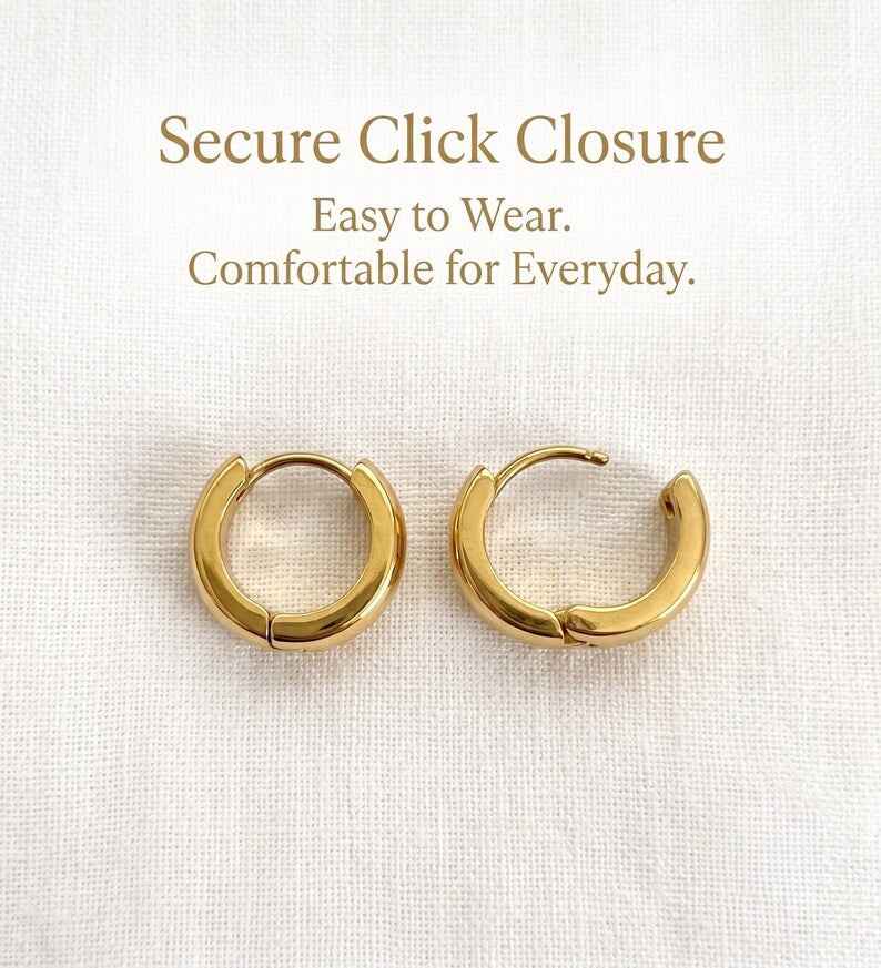 Gold Stainless Steel Huggie Hoop Earrings, 10mm