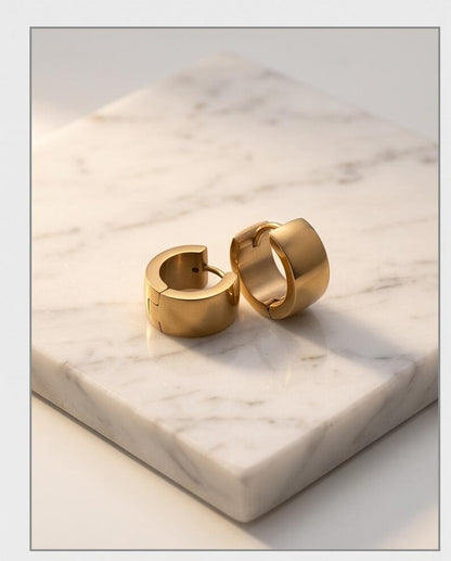 Gold Stainless Steel Huggie Hoop Earrings, 10mm