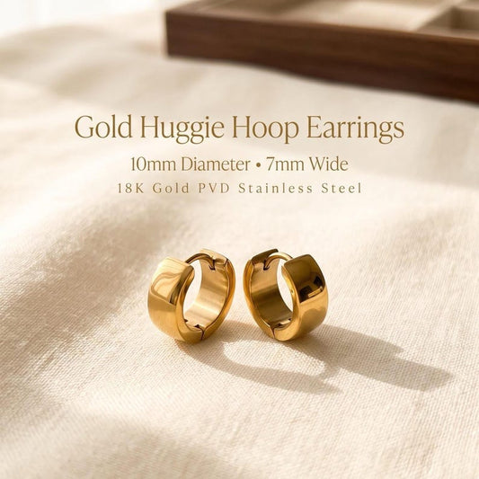 Gold Stainless Steel Huggie Hoop Earrings, 10mm