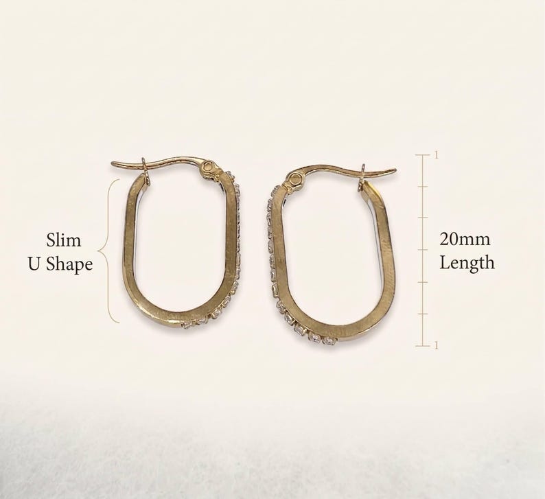 Gold U Hoop Earrings with Lab-Grown Diamonds, White Enamel Inlay