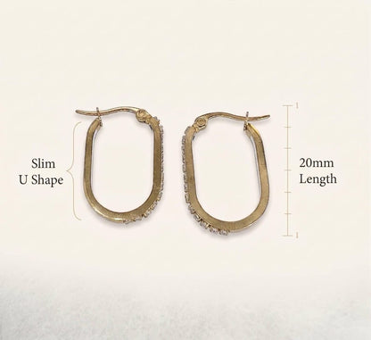 Gold U Hoop Earrings with Lab-Grown Diamonds, White Enamel Inlay