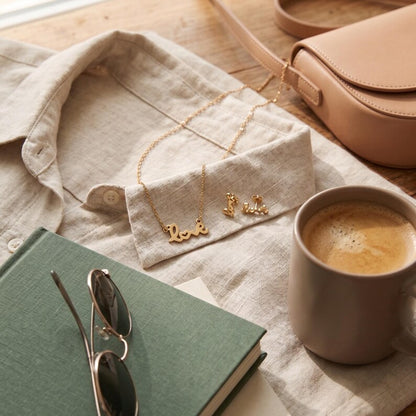 Love Necklace & Earrings Set, Gold - styled shot