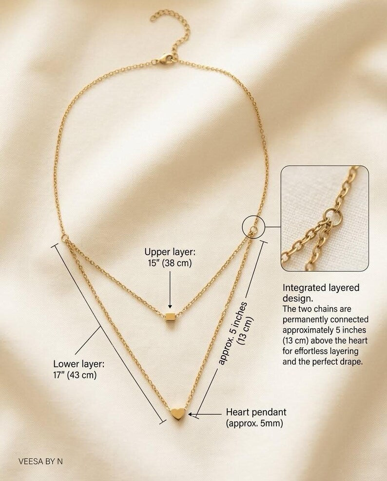 Layered Gold Heart Necklace & Earrings Set - close up