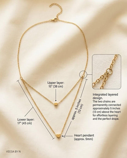 Layered Gold Heart Necklace & Earrings Set - close up