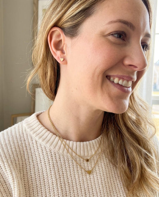 Layered Gold Heart Necklace & Earrings Set - detail view