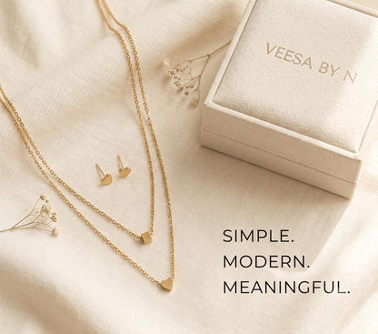 Layered Gold Heart Necklace & Earrings Set - earrings detail
