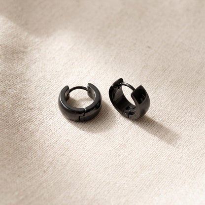 Black stainless steel huggie hoop earrings packaging
