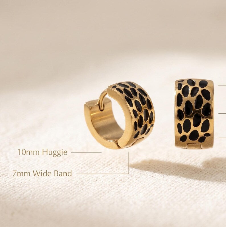 Gold Animal Print Huggie Hoop Earrings - detail