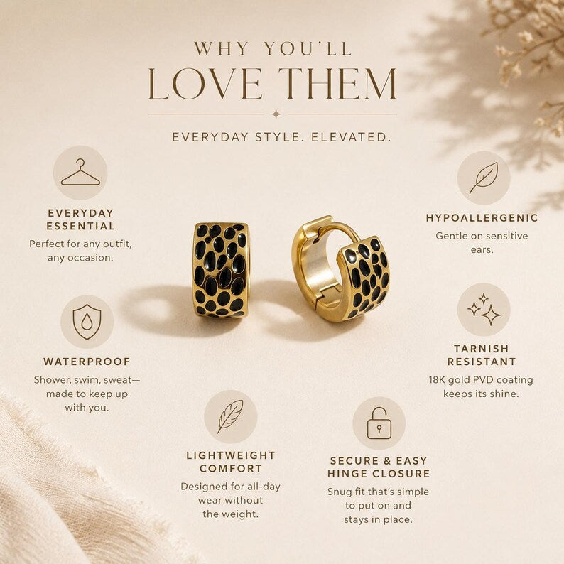 Gold Animal Print Huggie Hoop Earrings - detail