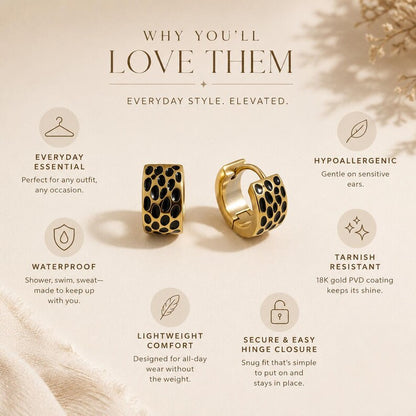 Gold Animal Print Huggie Hoop Earrings - detail
