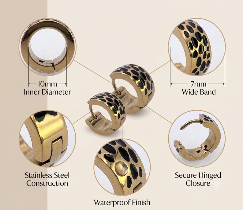 Gold Animal Print Huggie Hoop Earrings - detail