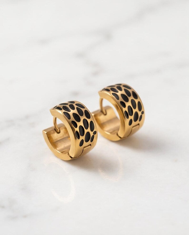 Gold Animal Print Huggie Hoop Earrings - detail