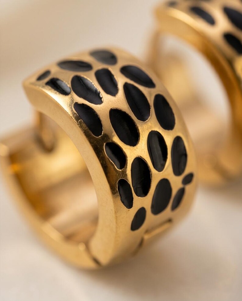 Gold Animal Print Huggie Hoop Earrings - detail